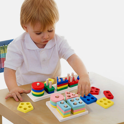 Wooden Shape Sorting Stacker | Montessori-Inspired Learning Toy - Explorer Corner Toys