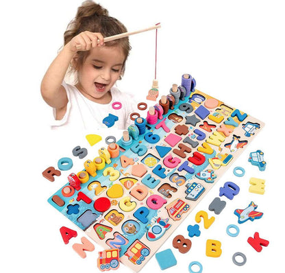 Magnetic Alphabet & Number Fishing Puzzle Board | Multi-Learning Activity - Explorer Corner Toys