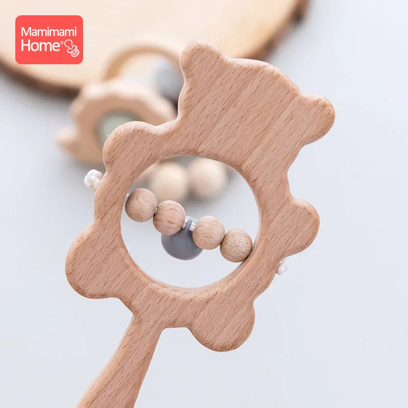 Natural Wooden Baby Rattle Set | Bear & Bird Design - Explorer Corner Toys