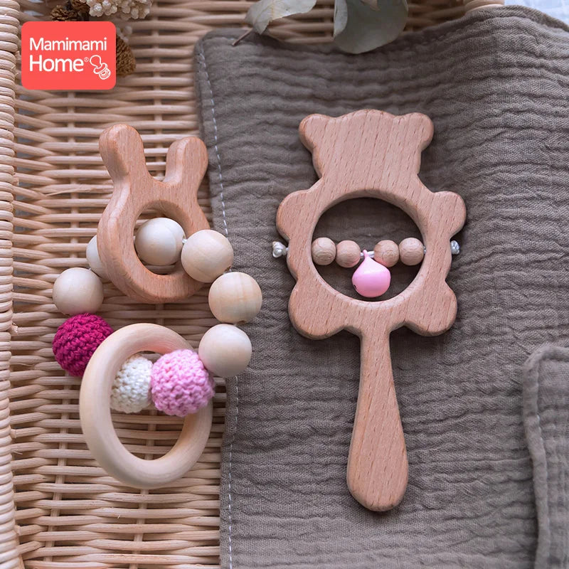 Natural Wooden Baby Rattle Set | Bear & Bird Design - Explorer Corner Toys