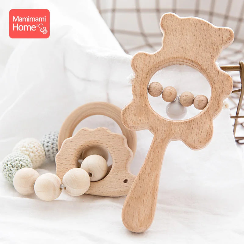 Natural Wooden Baby Rattle Set | Bear & Bird Design - Explorer Corner Toys