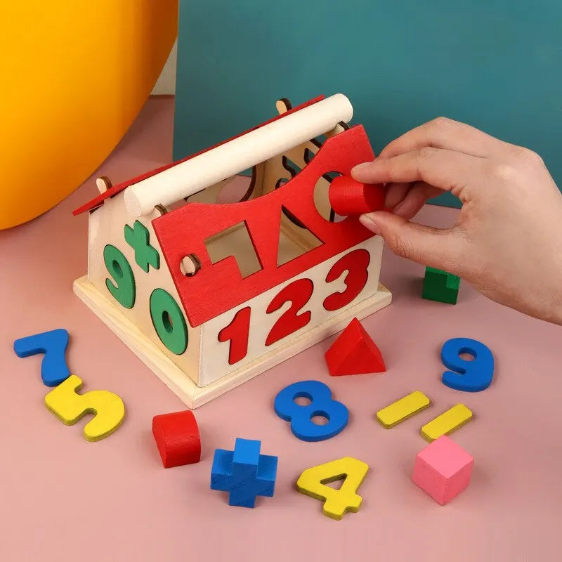 Wooden Shape and Number Sorting House