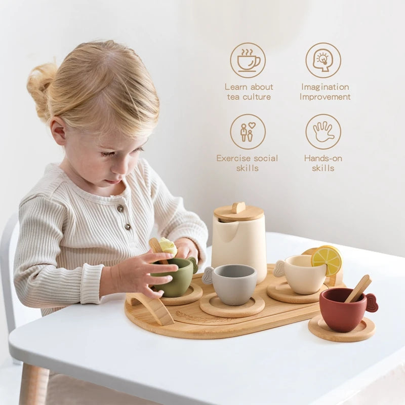 Wooden & Silicone Tea Set | Pretend Play Kitchen Toy - Explorer Corner Toys