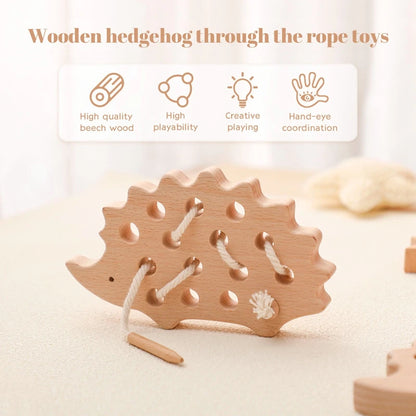 Wooden Hedgehog Lacing Toy | Montessori-Inspired Fine Motor Skills Activity - Explorer Corner Toys