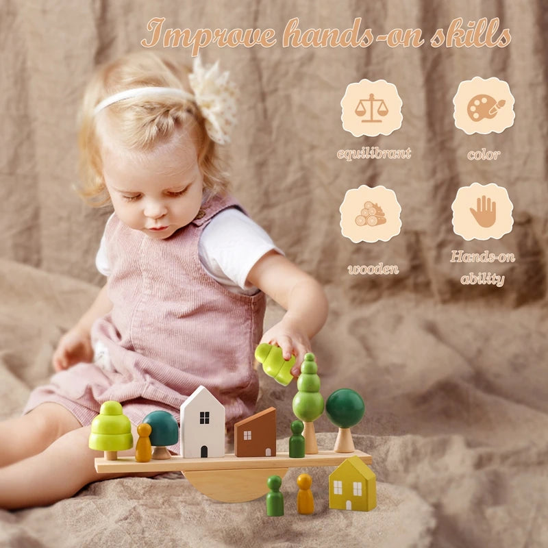 Wooden Balance Village Toy Set | Creative Stacking & Balancing Play - Explorer Corner Toys