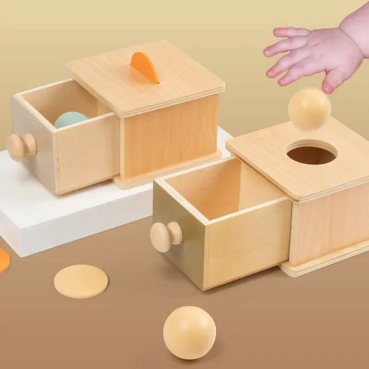 Wooden Object Permanence Box with Drawer