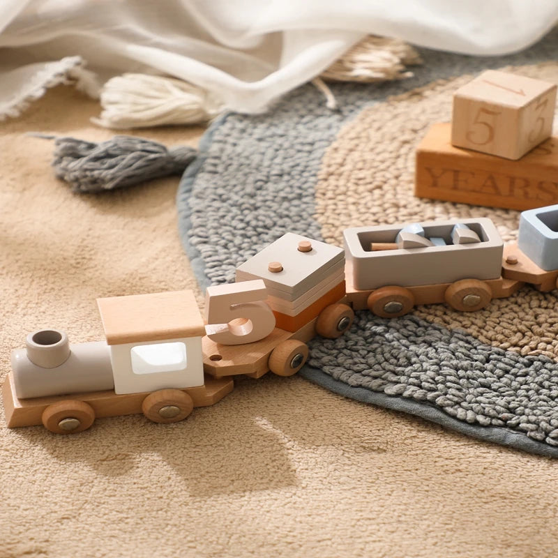 Wooden Train Set with Stacking Blocks | Montessori-Inspired Learning Toy - Explorer Corner Toys