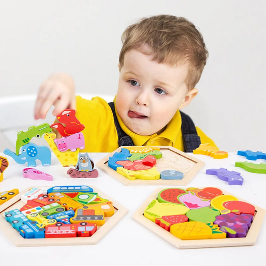 Montessori Wooden Animal & Vehicle Puzzle Set