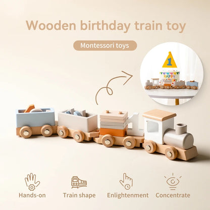 Wooden Train Set with Stacking Blocks | Montessori-Inspired Learning Toy - Explorer Corner Toys