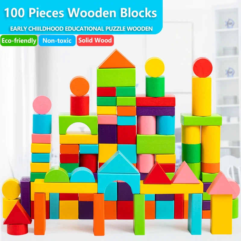 Colorful Wooden Building Blocks Set