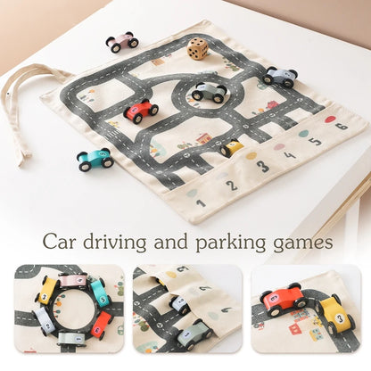 Roll-Up Road Mat & Wooden Car Set | Portable Play Kit - Explorer Corner Toys