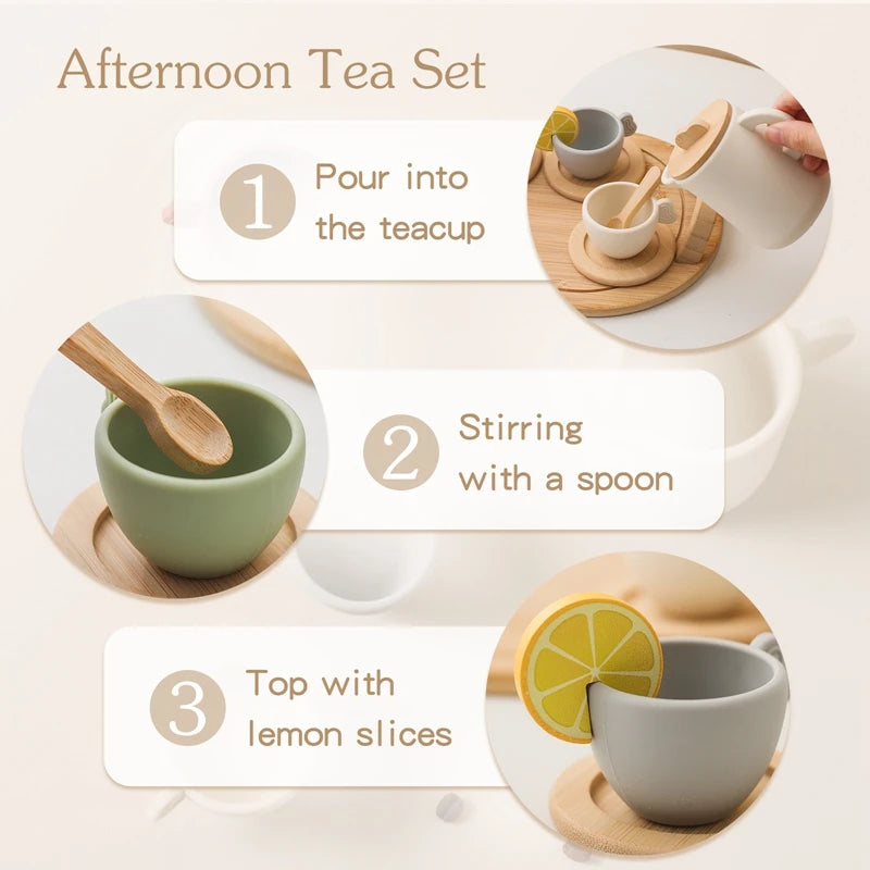 Wooden & Silicone Tea Set | Pretend Play Kitchen Toy - Explorer Corner Toys