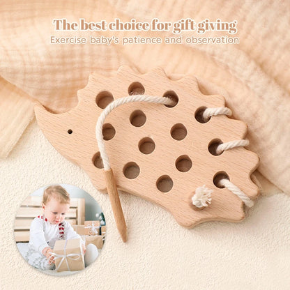 Wooden Hedgehog Lacing Toy | Montessori-Inspired Fine Motor Skills Activity - Explorer Corner Toys