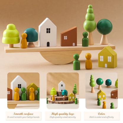 Wooden Balance Village Toy Set | Creative Stacking & Balancing Play - Explorer Corner Toys