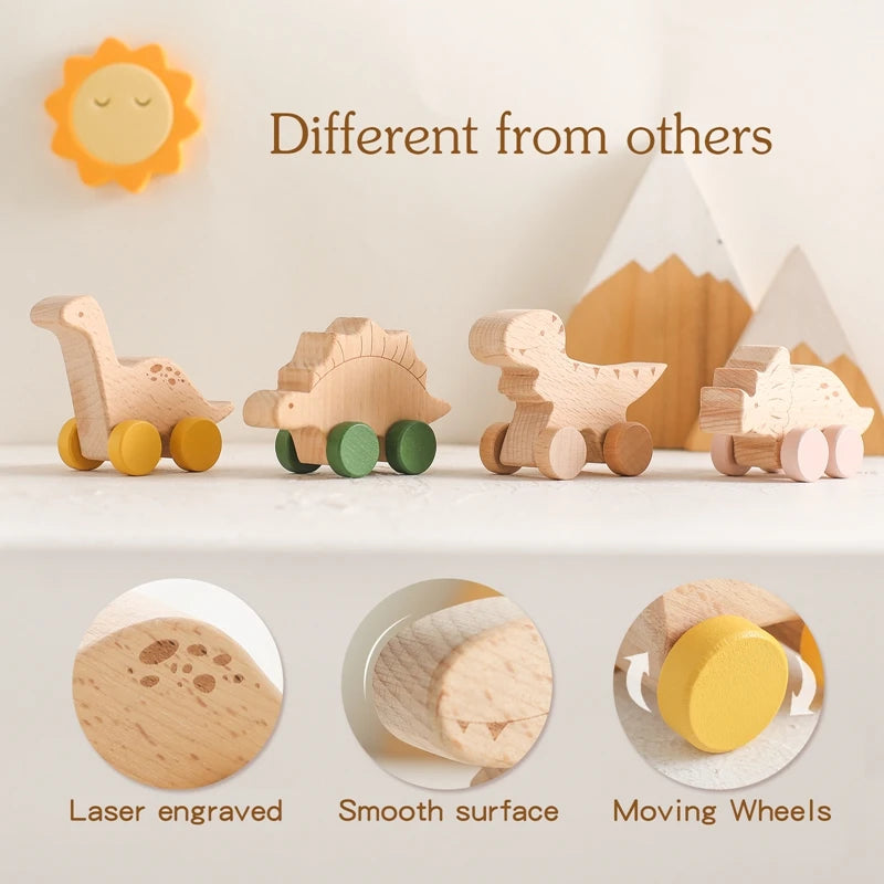 Wooden Dinosaur Push Toy Set | Natural & Eco-Friendly - Explorer Corner Toys