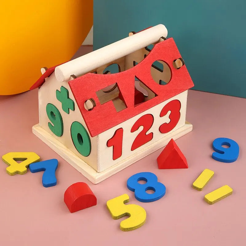 Wooden Shape and Number Sorting House