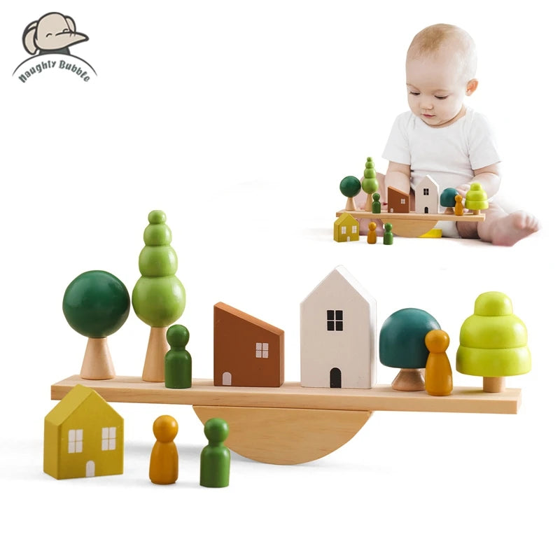 Wooden Balance Village Toy Set | Creative Stacking & Balancing Play - Explorer Corner Toys