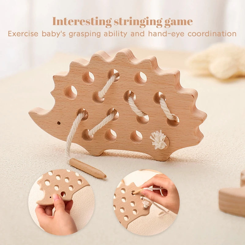 Wooden Hedgehog Lacing Toy | Montessori-Inspired Fine Motor Skills Activity - Explorer Corner Toys