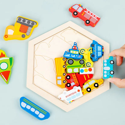 Montessori Wooden Animal & Vehicle Puzzle Set