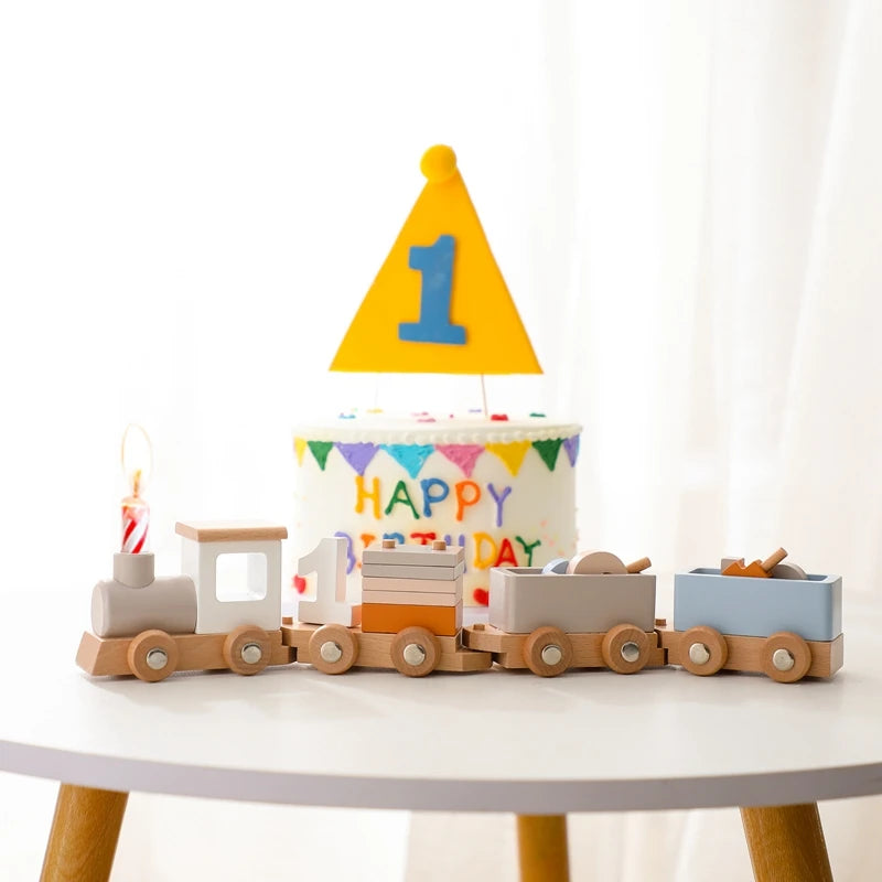 Wooden Train Set with Stacking Blocks | Montessori-Inspired Learning Toy - Explorer Corner Toys