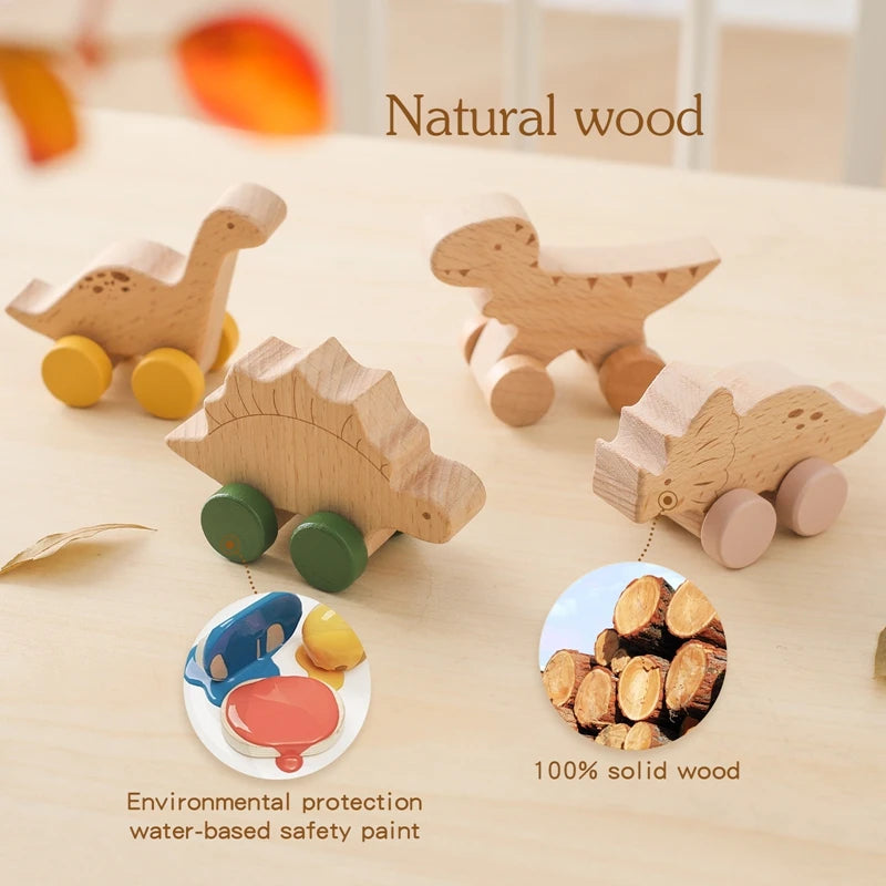 Wooden Dinosaur Push Toy Set | Natural & Eco-Friendly - Explorer Corner Toys