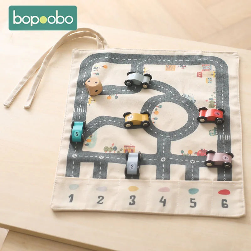 Roll-Up Road Mat & Wooden Car Set | Portable Play Kit - Explorer Corner Toys