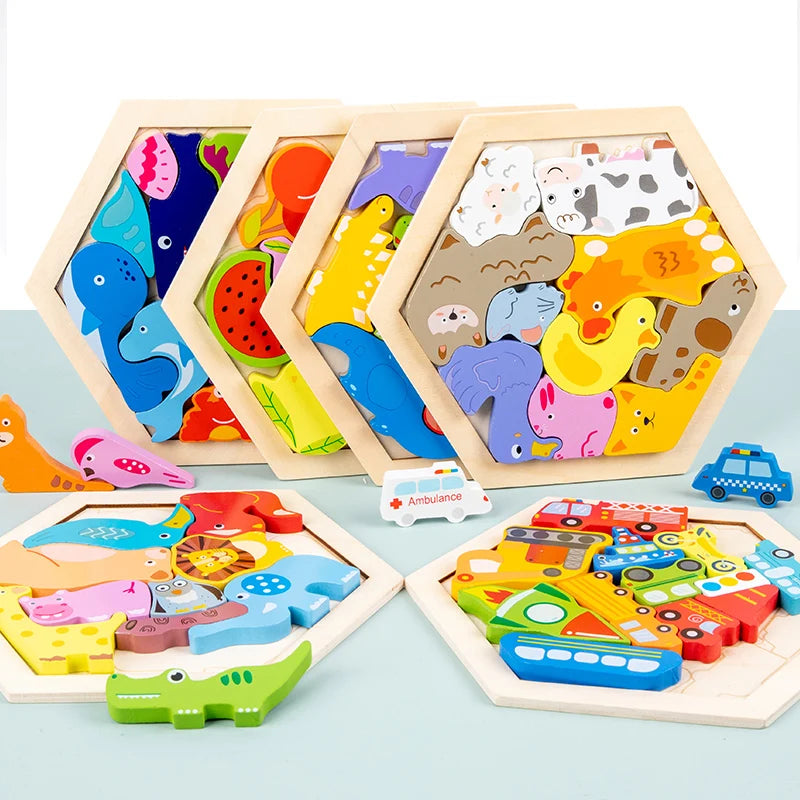 Montessori Wooden Animal & Vehicle Puzzle Set