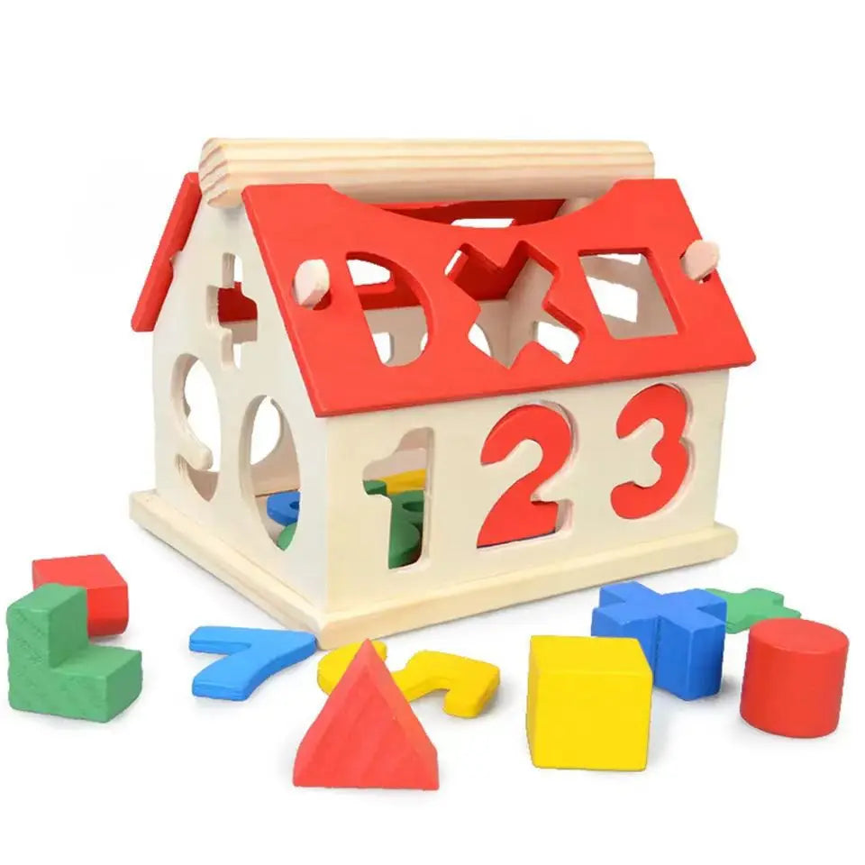 Wooden Shape and Number Sorting House