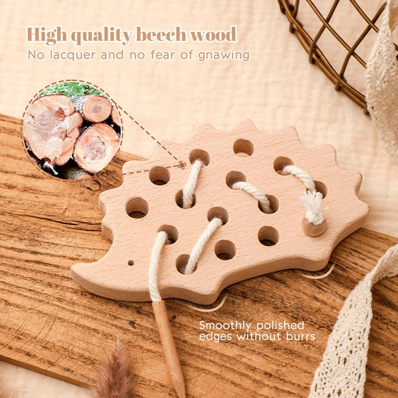 Wooden Hedgehog Lacing Toy | Montessori-Inspired Fine Motor Skills Activity - Explorer Corner Toys