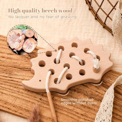 Wooden Hedgehog Lacing Toy | Montessori-Inspired Fine Motor Skills Activity - Explorer Corner Toys