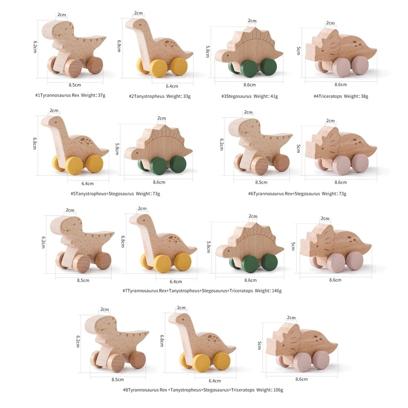 Wooden Dinosaur Push Toy Set | Natural & Eco-Friendly - Explorer Corner Toys